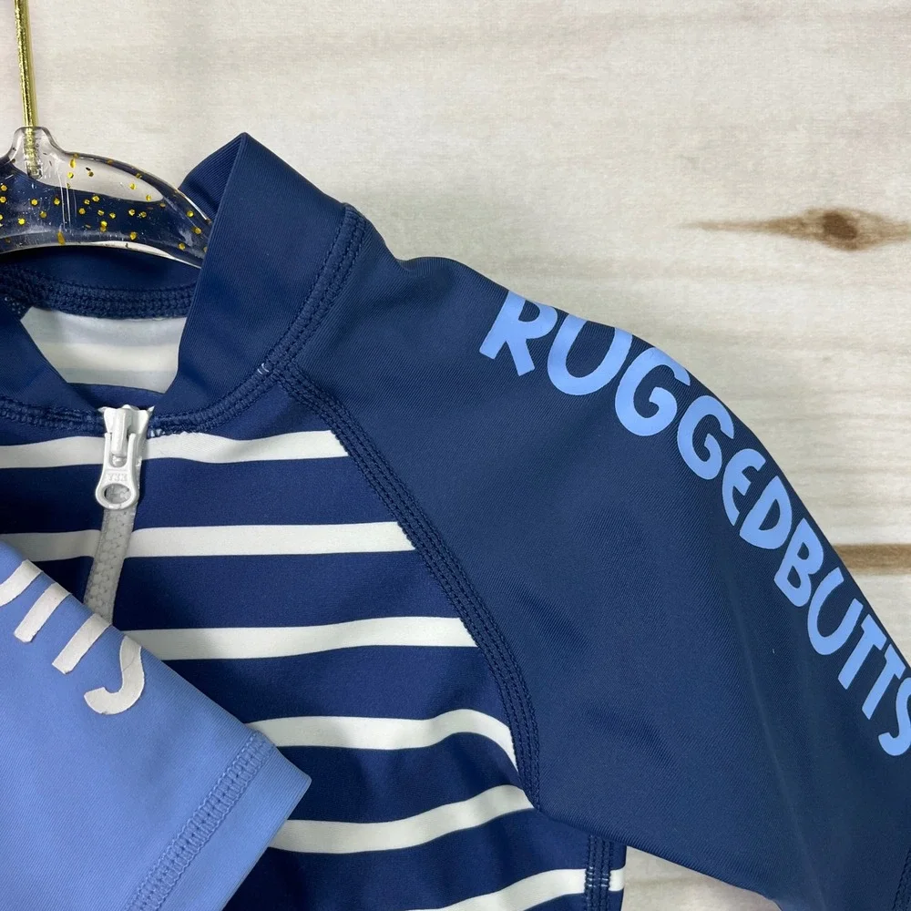 RuggedButts‎ 3-6M set 2 Baby Striped Rash Guard Swimsuit Zip Up Sunsuit Swimsuit